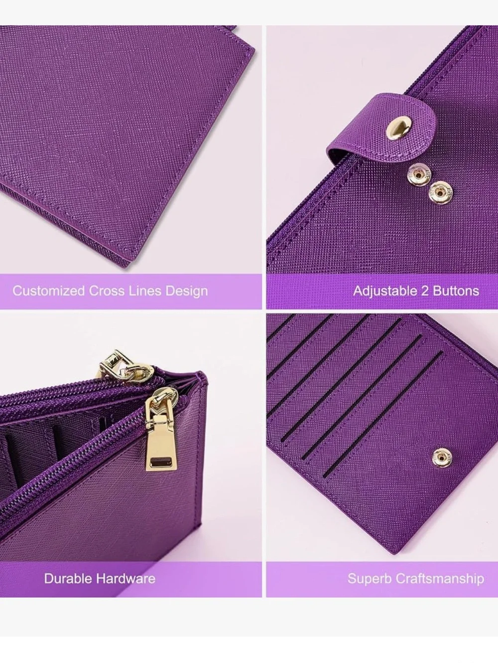 NWOT Vegan Purple Double Zipper Large Wallet